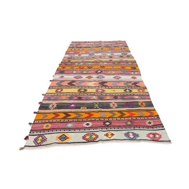 Vintage handwoven decorative kilim rug from Denizli region of Turkey. Approximately 50-60 years old. In very good condition.