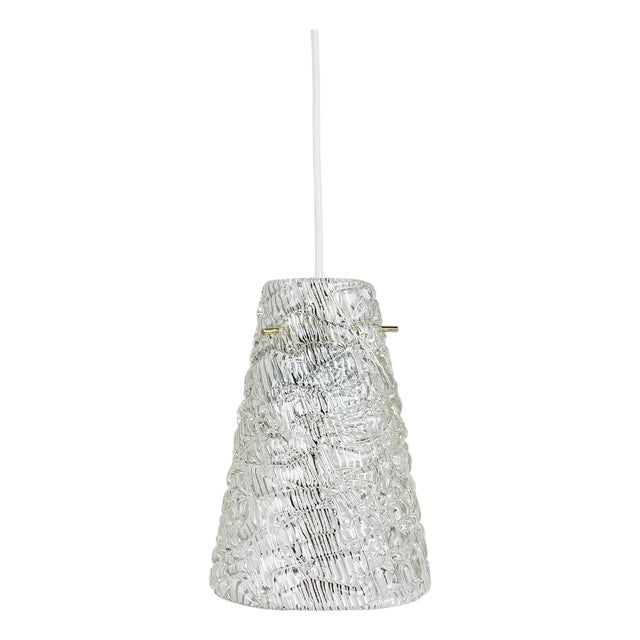 Mid-Century Textured Glass and Brass Pendant Lamp by J. T. Kalmar, Austria, 1950s For Sale