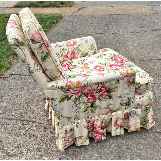 Thomasville Mid 20th Century English Country Skirted Floral Accent Chair For Sale - Image 4 of 10