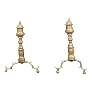 Pair of 19th Century Brass Finial Top Andirons