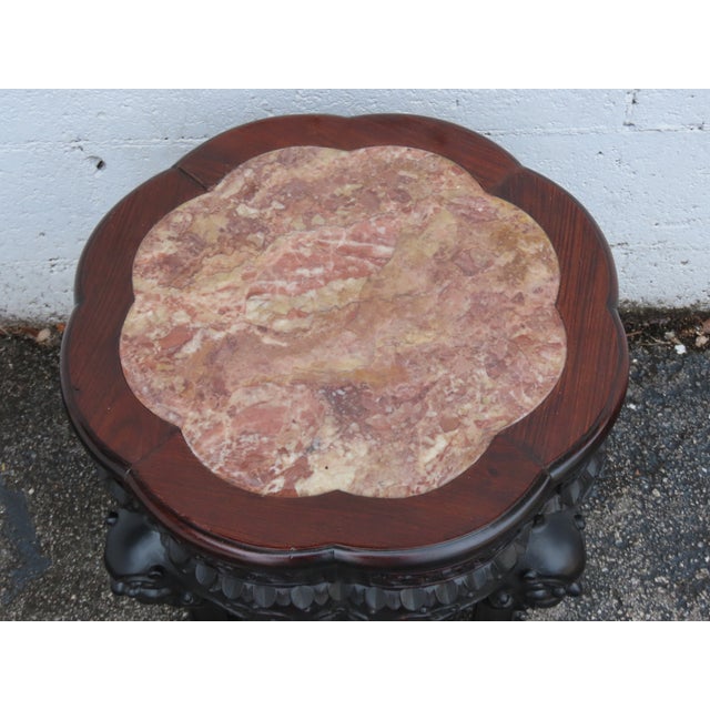 Early 1900s Oriental Heavy Carved Flower Statue Stand Side Table 6338 For Sale - Image 15 of 17