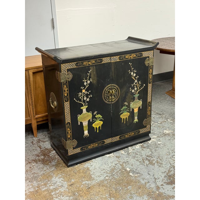 Black Lacquered Chinoiserie Dry Bar, Vintage For Sale - Image 8 of 12