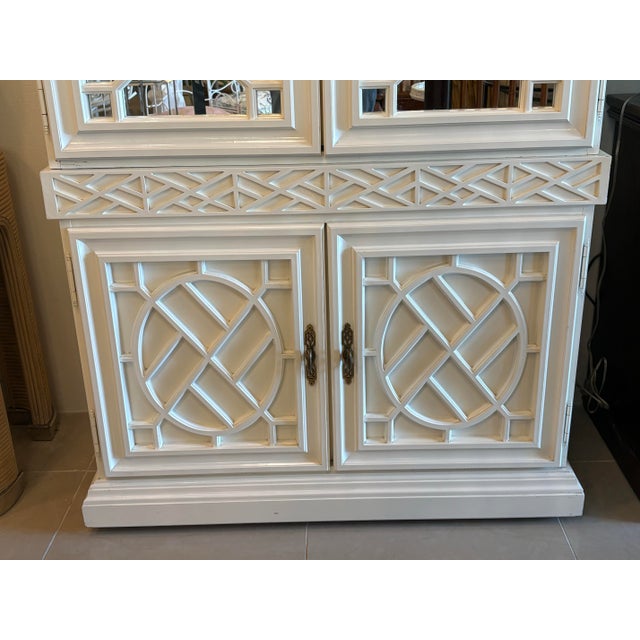 White Vintage Fret Fretwork Chippendale Mirrored Bells Pagoda Cabinet Armoire Bar For Sale - Image 8 of 12