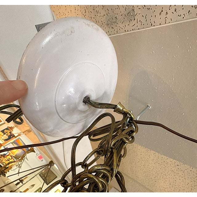 1900's Middle Eastern Hammered & Pierced Brass Swag Electrified Lanterns With Red Liner- A Pair For Sale - Image 18 of 18