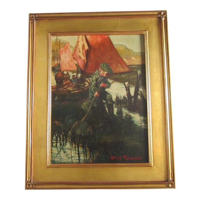 Young Boy Fishing Oil Painting For Sale