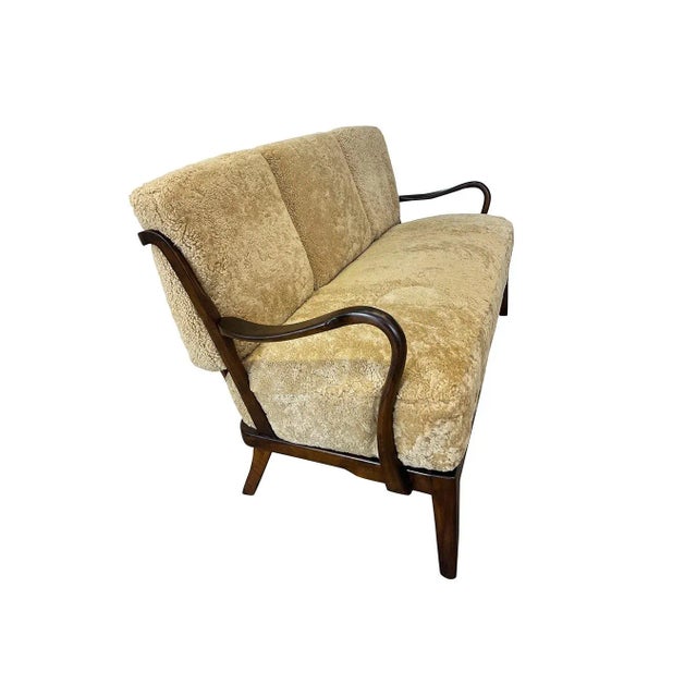 Tan 1940s Danish Settee by Alfred Christensen in Tan Shearling For Sale - Image 8 of 8