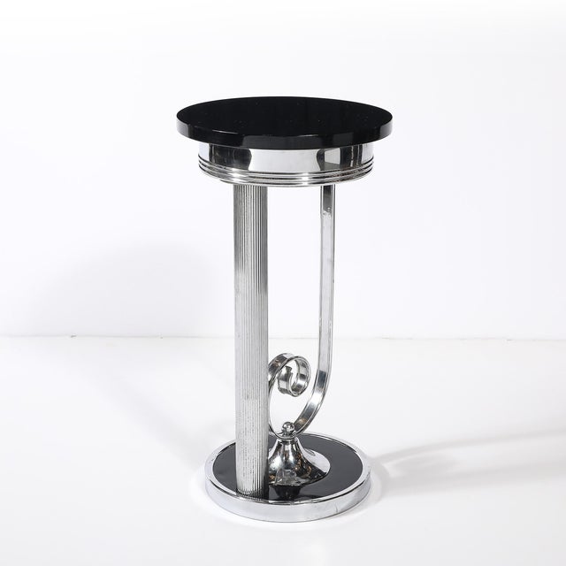Art Deco Machine Age Scroll Form Drinks Table in Chrome and Black Lacquer For Sale - Image 12 of 15
