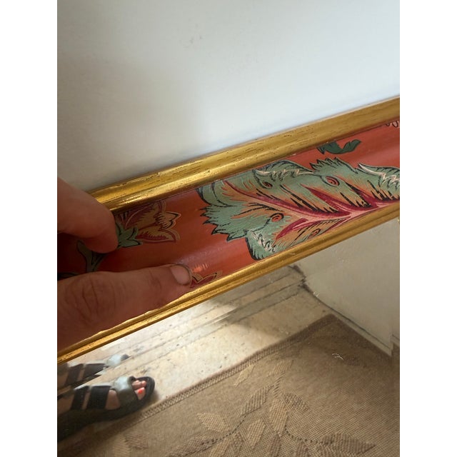 Red Vintage Chinoiserie Hand-Painted Wooden Beveled Wall Mirror For Sale - Image 8 of 9