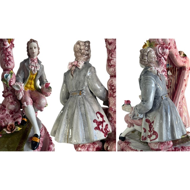 Large Mid-Century D. Poloniato Capodimonte Porcelain Table Lamp Courting Couple Harp For Sale - Image 15 of 18