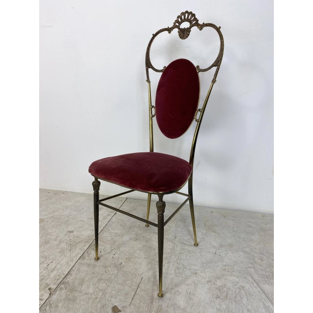 Red Vintage Regency Style Brass and Red Velvet Chair, 1950s For Sale - Image 8 of 9