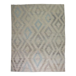 Modern Zabihi Collection Turkish Tulu White Blue Gray Carpet - 8'3" x 8'3" For Sale