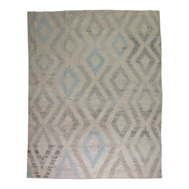 Modern Zabihi Collection Turkish Tulu White Blue Gray Carpet - 8'3" x 8'3" For Sale