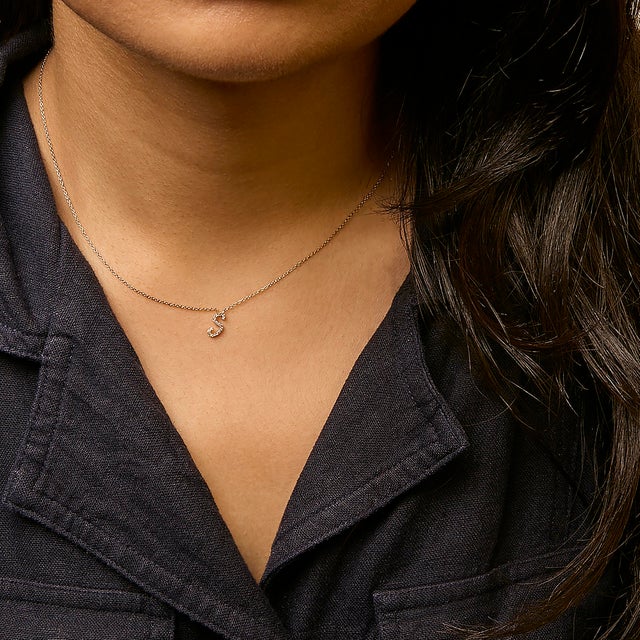 10K Yellow Gold Diamond Accent "S" Initial Script Style Pendant Necklace For Sale - Image 4 of 5