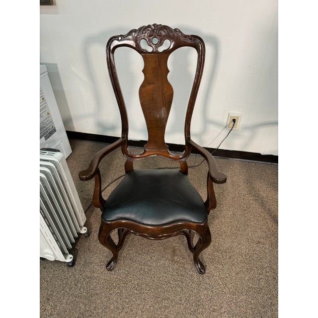 These Fruitwood leather chairs have a great color and look. The legs show a little wear but are still sturdy. The leather...