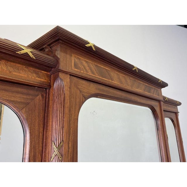 Wardrobe Antique French Style Three Door Inlaid Burr Mirrored Armoire Lot 6163 For Sale - Image 9 of 14