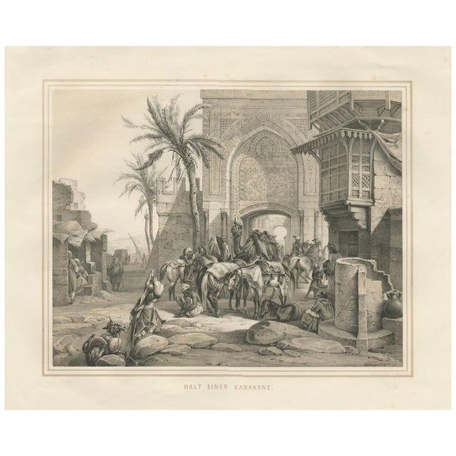 Orientalist Caravan at Rest City Gate Scene, 1846, Paper For Sale - Image 9 of 9