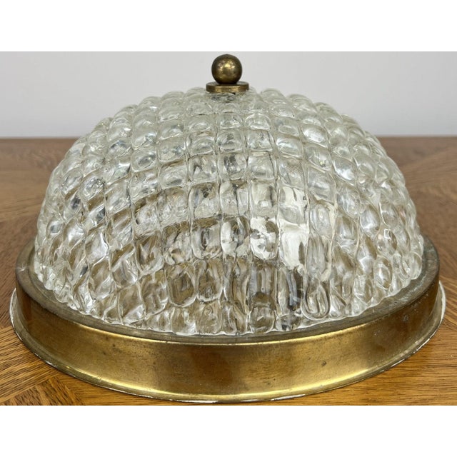 Vintage French Brass Ceiling Lamp in Glass For Sale - Image 5 of 16