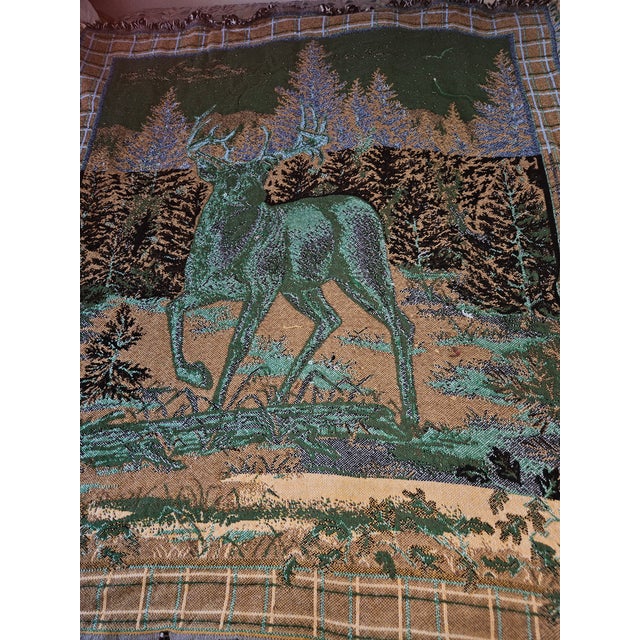 1970s VTG Beacon All Purpose Blanket Throw Stag Deer Buck Cabin Hunter Outdoor 54x48 For Sale - Image 5 of 6