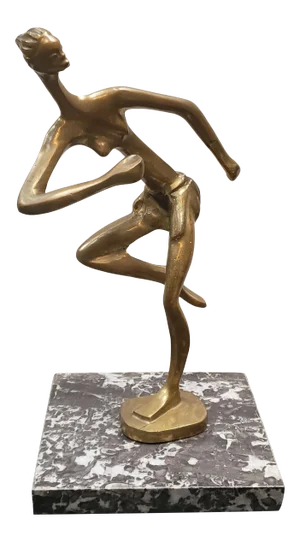 1930's Art Deco After Franz Hagenauer African Woman Running Gilt Bronze Sculpture on Marble Base