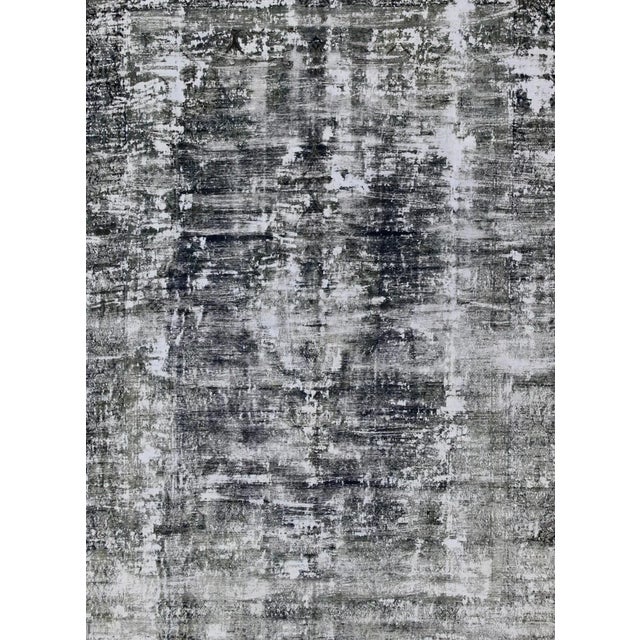 Mid 20th Century Vintage Persian Rug With Abstract Design in Dark Blue Green & Gray For Sale - Image 4 of 10