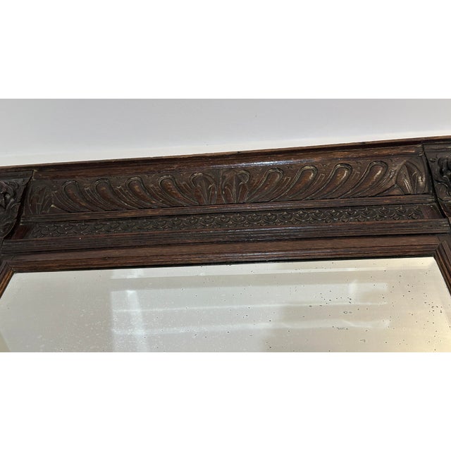 19th Century Renaissance Revival Hand-Carved Walnut Wall Mirror With Original Foxed Glass For Sale - Image 10 of 12