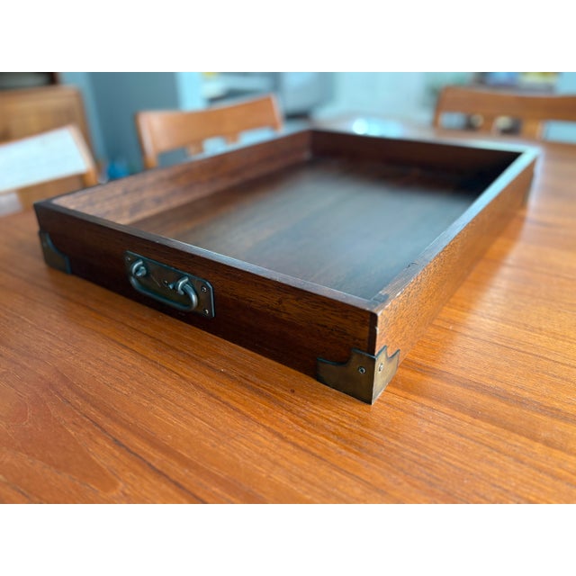 Vintage mahogany captain/butler tray. Fine construction with brass handles and corners. Some cracks and chips but clean...