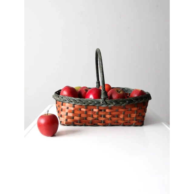 Vintage Red & Green Wicker Basket For Sale - Image 10 of 12