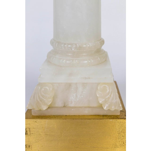 Alabaster Early 20th Century Tall Alabaster Column Lamp W/ Gilded Base For Sale - Image 8 of 10