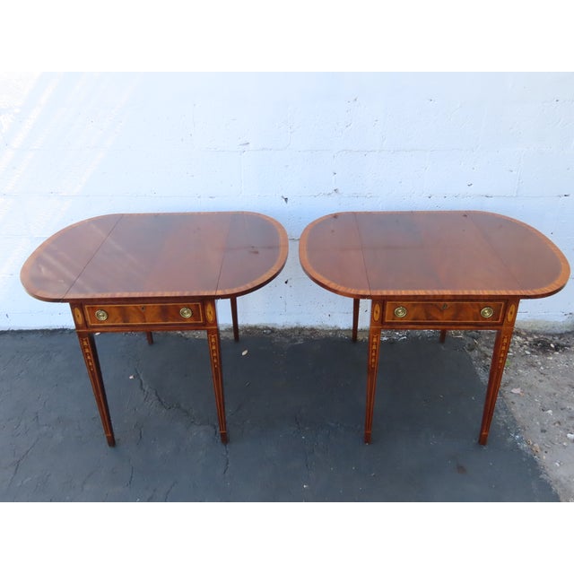 Wellington Hall Mahogany Inlay Drop Leaf Mahogany Side End Tables a Pair 6567 For Sale In Miami - Image 6 of 17