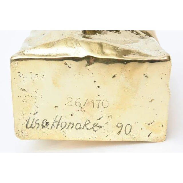 90's French Signed Limited Edition Brass Bronze Crushed Paper Bag Sculpture by Honore For Sale - Image 9 of 11