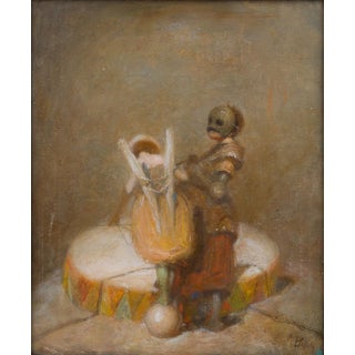 Entertainment by Vachagan Narazyan | Oil on canvas Still life with a drum and a figure. For Sale