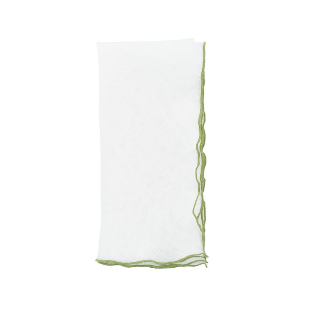 Linen Napkins With Green Ruffled Edges, Set of 4 For Sale In Miami - Image 6 of 8