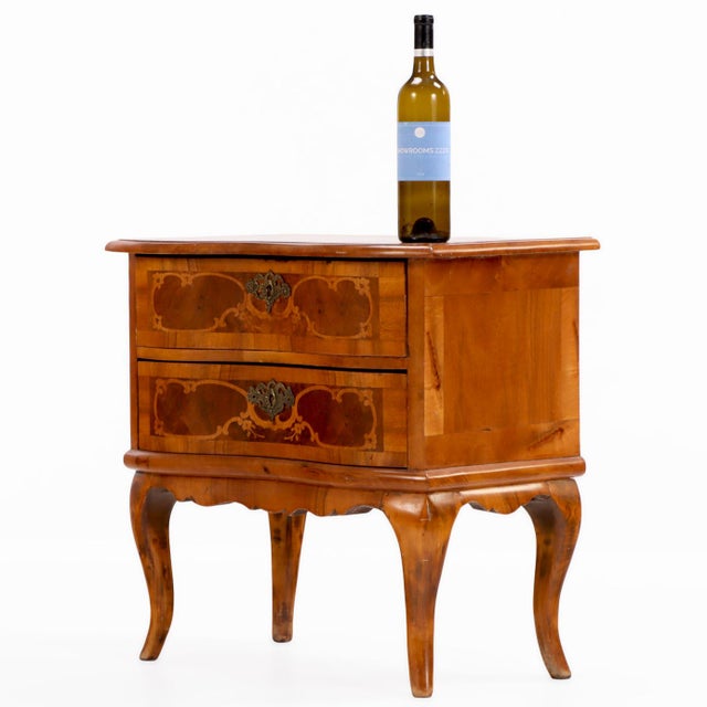 1900-1909 Louis XV Style Marquetry Mahogany Two Drawer Chest For Sale - Image 4 of 8