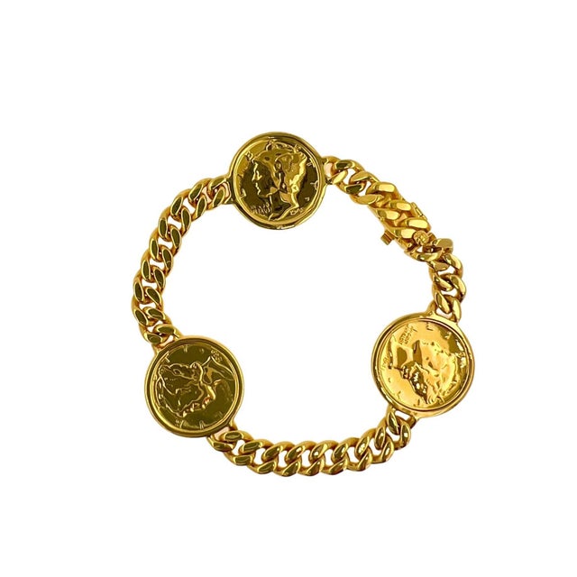 Contemporary Genuine Vintage American Usa Dollar Coin Curb Link Yellow Gold Vermeil Sterling For Sale - Image 3 of 9