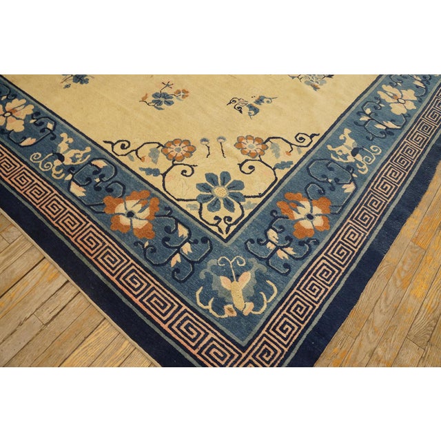 1920s Antique Chinese Peking Chinese Floral Medallion Deco Ivory Rug For Sale - Image 10 of 11