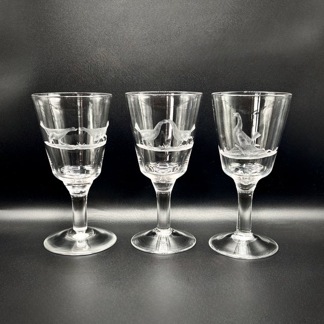 Antique Victorian Hand-Engraved Glass Wine Goblets with Wildlife Goose Scene, England, 1900s, Set of 3 For Sale - Image 8 of 8