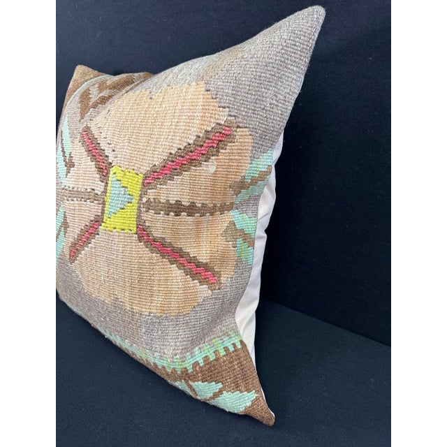 Turkish Hemp Pillow Cushion Natural Mint Green Brown Pillow Cushion Cover 24x24 For Sale - Image 4 of 4