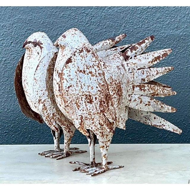 Vintage Distressed Punch Cut Metal Birds - A Pair For Sale - Image 9 of 12