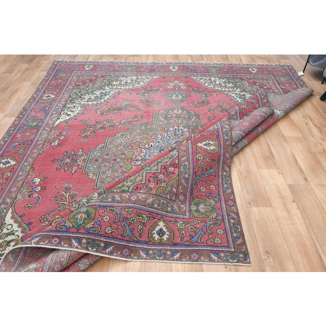 1970s Vintage Persian Handmade Wool Pink Oversized Area Rug For Sale - Image 4 of 10
