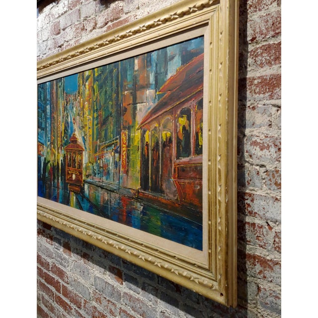 1960s Downtown San Francisco Busy Streets at Night -Oil Painting For Sale - Image 10 of 12