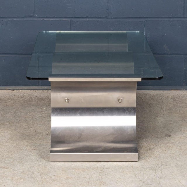 1970s Vintage French Brushed Steel and Glass Coffee Table by François Monnet for Kappa, 1970s For Sale - Image 5 of 18