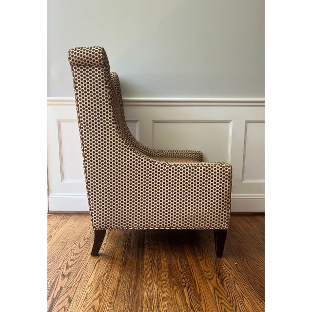 Custom Dotted Cut Velvet High Back Chair For Sale - Image 4 of 11