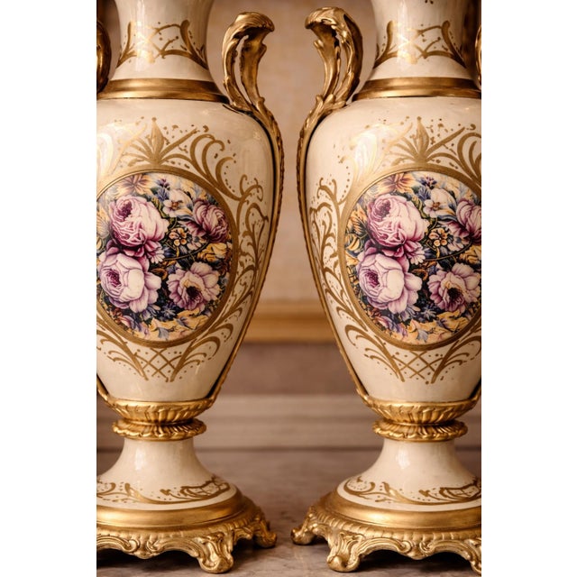 1970 Louis XVI Cream Porcelain Garniture-3 Pc For Sale - Image 15 of 18