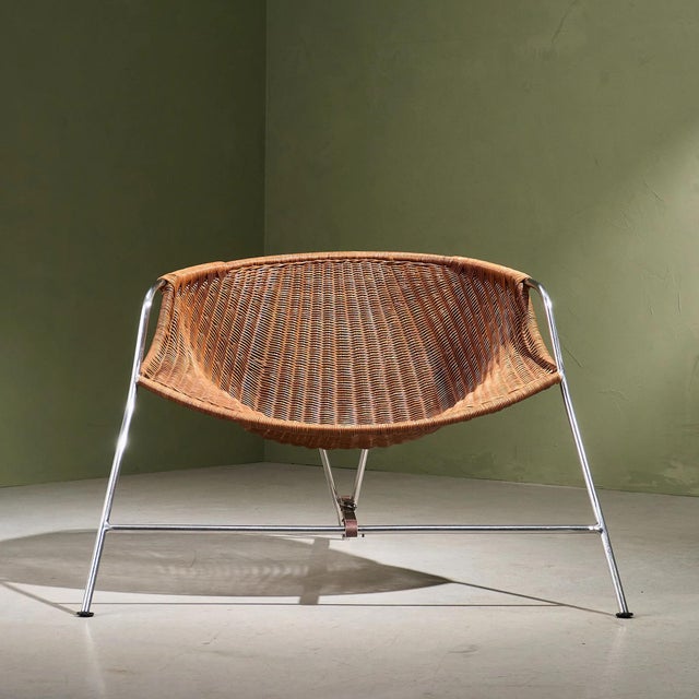 Industrial Coqueta Chair in Stainless Steel, Wicker and Leather by Pete Sans, Spain, 1980s For Sale - Image 3 of 13