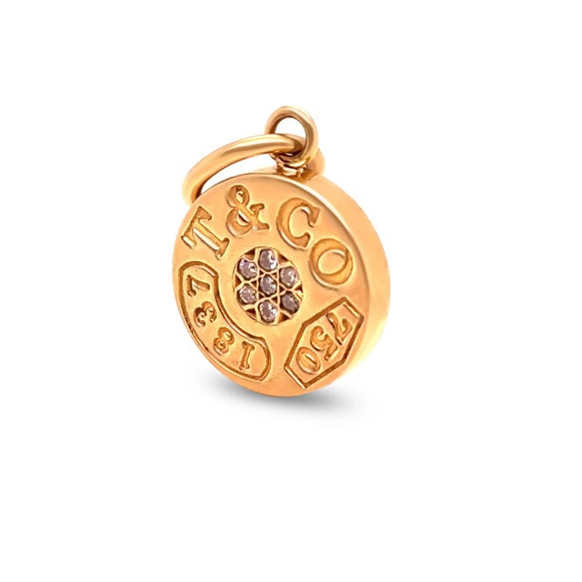 Contemporary Tiffany & Co. 1837 18ct Yellow Gold Circle Diamond Pendant 5.85g For Sale - Image 3 of 4