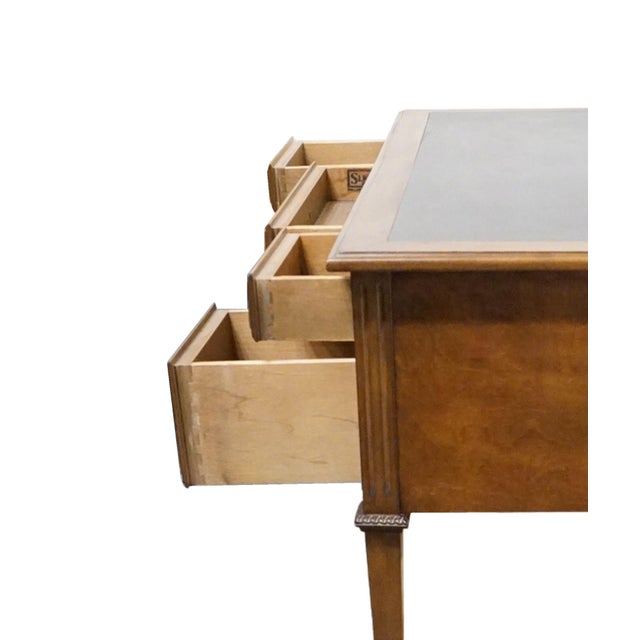 Brown Sligh Furniture Solid Walnut Italian Provincial 46" Writing Desk W. Tooled Leather Top For Sale - Image 8 of 12