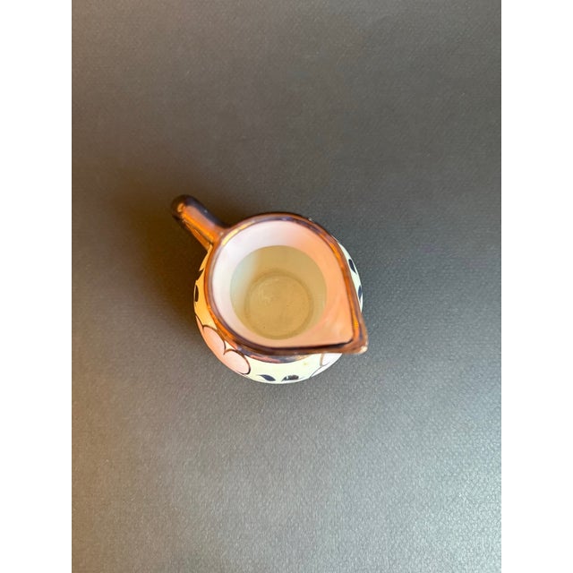 Ceramic 1940s English Copper Lustre Pitcher, Creamer With Pink Floral Design For Sale - Image 7 of 8