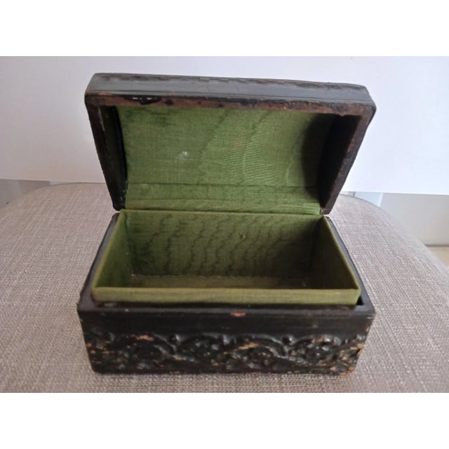 Cherub and Angel Italy Antique Black Leather Dometop Box For Sale - Image 4 of 6