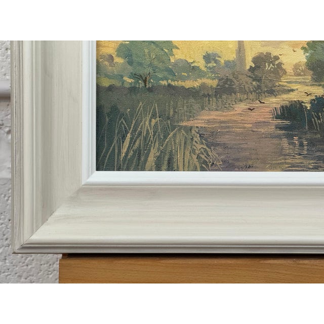 Sunrise at Village by River in the English Countryside with Church Spire & Birds 1985 Circa For Sale - Image 13 of 13