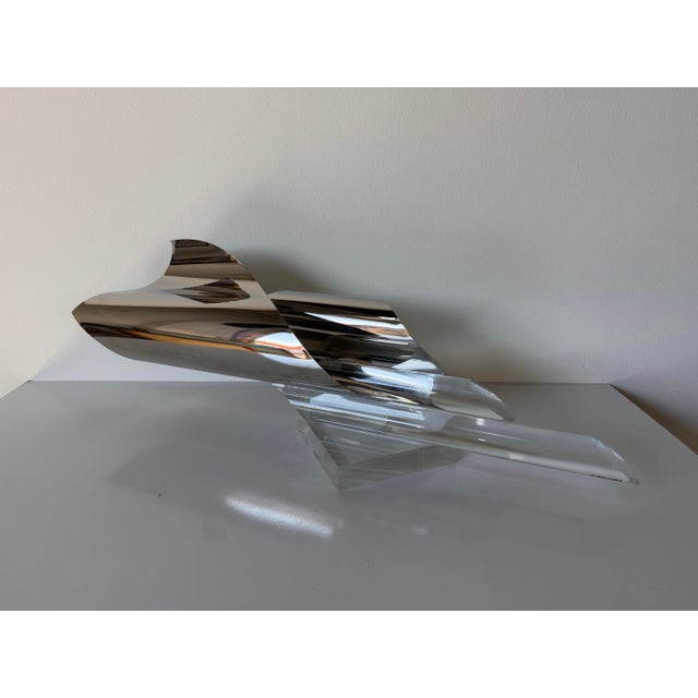 Mid-Century Modern Dan Murphy Mirror Finish Stainless Steel and Lucite Abstract Sculpture, Signed For Sale - Image 3 of 12